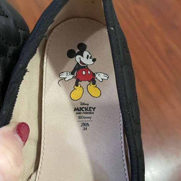 Girls Zara Mickey Mouse ballet flat shoe black padded Disney size EU 34 US 2.5 - Picture 8 of 16